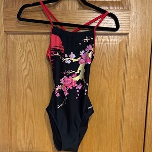 Women's Black and Pink Floral One Piece Swimsuit
